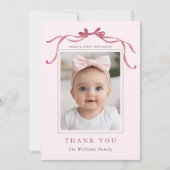 Blush Pink Red Bow Minimal Birthday Photo Dankeskarte (Vorderseite)