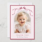 Blush Pink Red Bow Minimal Birthday Photo  Dankeskarte (Vorderseite)