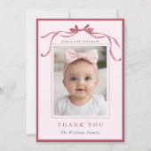 Blush Pink Red Bow Simple Birthday Photo Dankeskarte (Vorderseite)