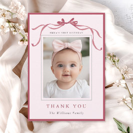 Blush Pink Red Bow Simple Birthday Photo  Dankeskarte