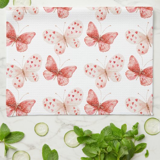 Blush Pink Red Butterflies   Geschirrtuch (Gefaltet)