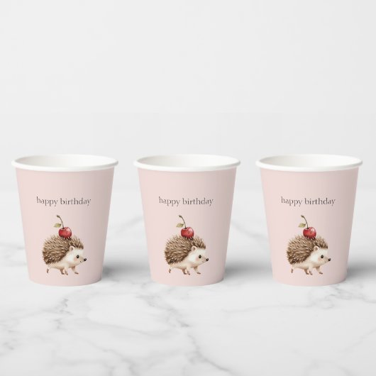 Blush Pink Red Cherry Adorable Hedgehog Birthday Pappbecher (Multi)