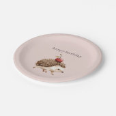 Blush Pink Red Cherry Adorable Hedgehog Birthday Pappteller (Schrägansicht)