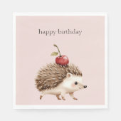 Blush Pink Red Cherry Adorable Hedgehog Birthday Serviette (Vorderseite)