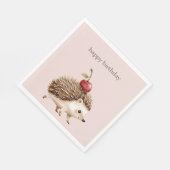 Blush Pink Red Cherry Adorable Hedgehog Birthday Serviette (Ecke)