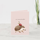 Blush Pink Red Cherry Adorable Hedgehog Karte (Vorderseite)