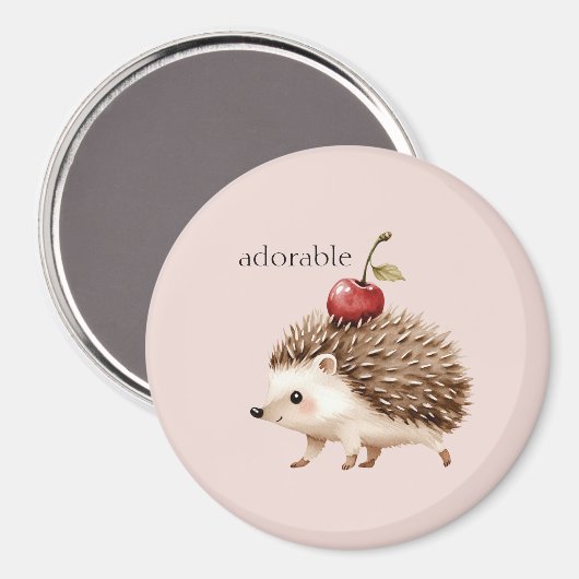 Blush Pink Red Cherry Adorable Hedgehog Magnet (Vorderseite/Rückseite)