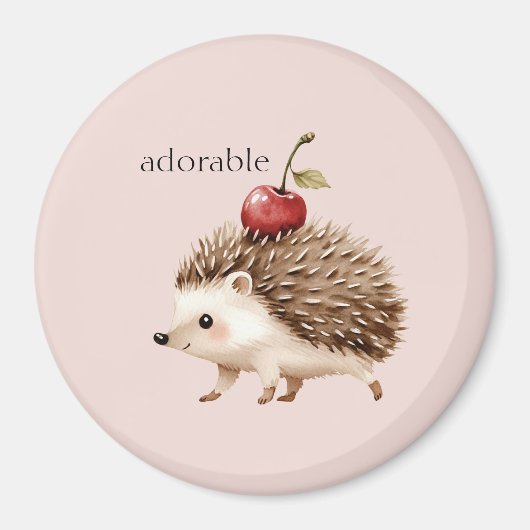 Blush Pink Red Cherry Adorable Hedgehog Magnet (Vorne)