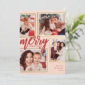 Blush Pink & Red Frohe Weihnachten 4 Foto Collage (Stehend Vorderseite)