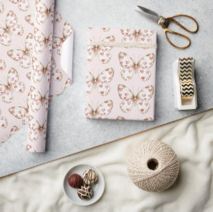 Blush Pink Red Hearfly Butterfly Geburtstag Geschenkpapier