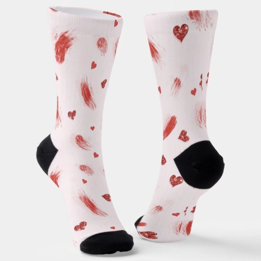 Blush Pink Red Hearts Socken (Gewinkelt)