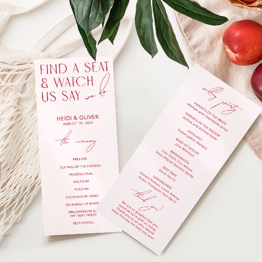 Blush Pink & Red Moderne Hochzeitsprogramme