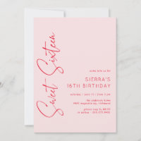 Blush Pink Red Script Sweet 16 Birthday Party