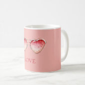 Blush Pink Red Strawberry Heart Glasses Kaffeetasse (VorderseiteRechts)