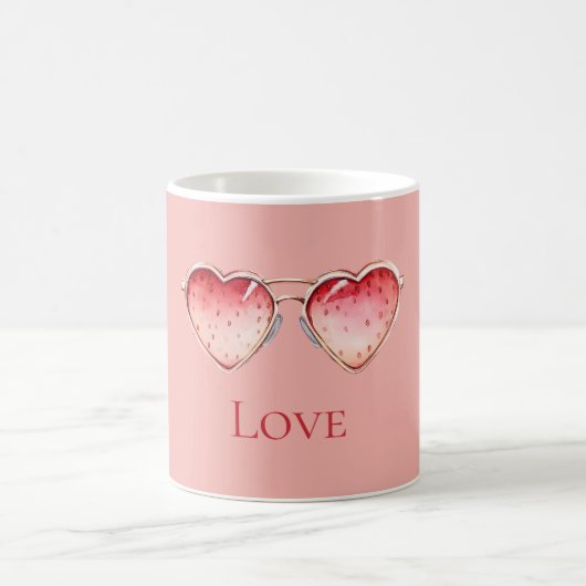 Blush Pink Red Strawberry Heart Glasses Kaffeetasse (Mittel)