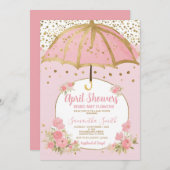 Blush Pink Regenschirm Duschen April bringen Mai B Einladung (Vorne/Hinten)