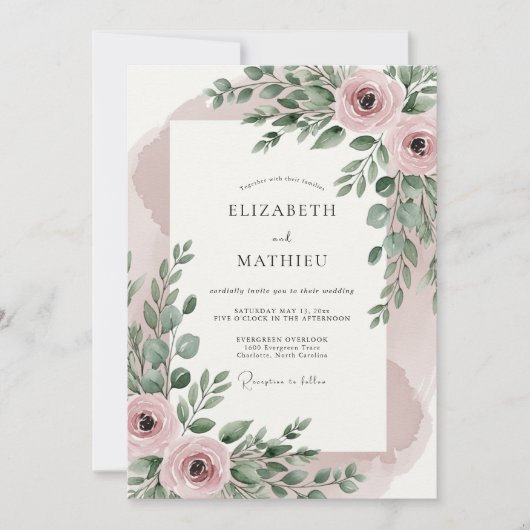 Blush Pink Resplendent Botanical Wedding Einladung (Vorderseite)