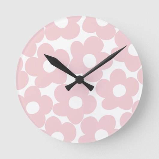 Blush Pink Retro Daisies #1 #decor #art Runde Wanduhr (Vorderseite)
