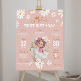 Blush Pink Retro Daisy 1. Geburtstag Meilenstein Z Poster