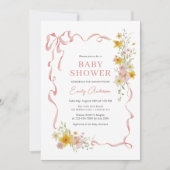 Blush Pink Ribbon Coquette Ribbon Bow Babydusche Einladung (Vorderseite)