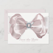 Blush Pink Ribbon & Diamonds Save the Date elegant Ankündigungspostkarte (Vorne/Hinten)