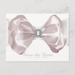 Blush Pink Ribbon & Diamonds Save the Date elegant Ankündigungspostkarte