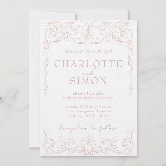 Blush Pink Rokoko Thema Hochzeit Einladung (Vorderseite)