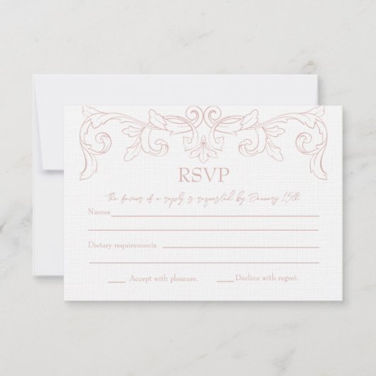 Blush Pink Rokoko Wedding RSVP Card (Vorderseite)