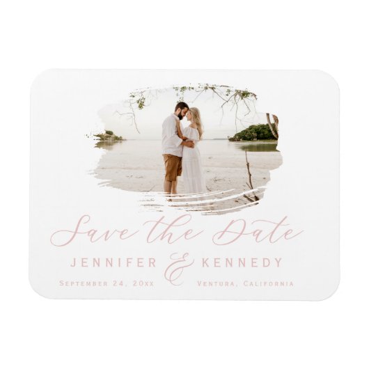 Blush Pink Romantic Brushed Frame Save The Date Magnet (Horizontal)
