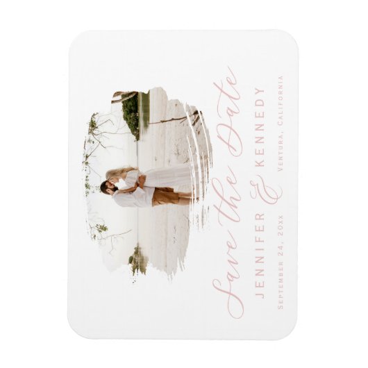 Blush Pink Romantic Brushed Frame Save The Date Magnet (Vertikal)