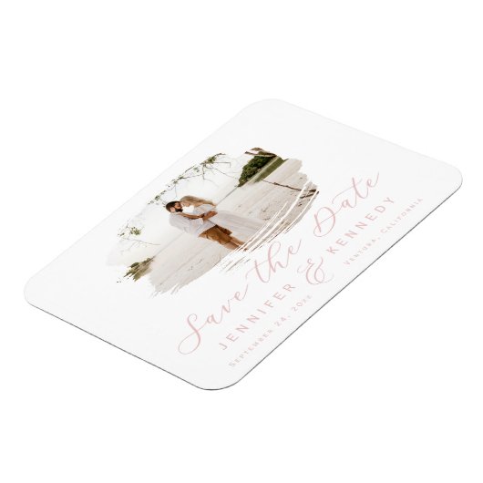 Blush Pink Romantic Brushed Frame Save The Date Magnet (Linke Seite)