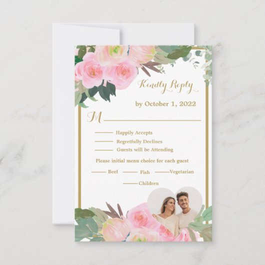 Blush Pink Romantic Floral Wedding RSVP Card Karte (Vorderseite)