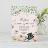 Blush Pink Romantic Top Hat Hochzeit Einladung (Stehend Vorderseite)