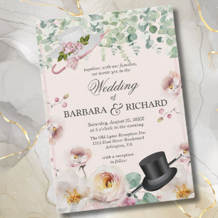 Blush Pink Romantic Top Hat Hochzeit Einladung