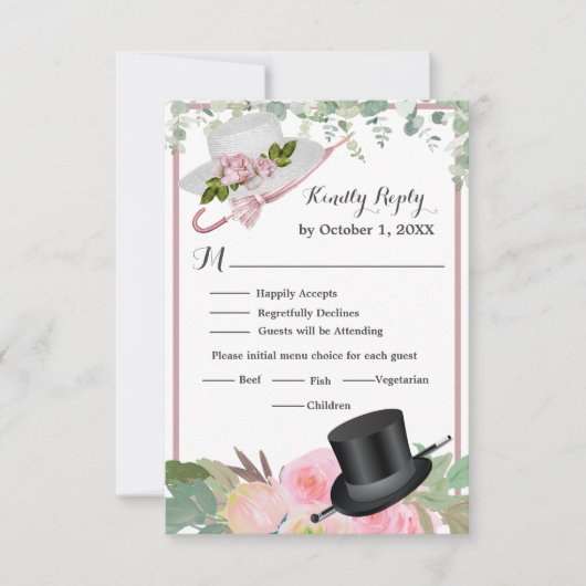 Blush Pink Romantische Blumenhochzeit RSVP Karte (Vorderseite)