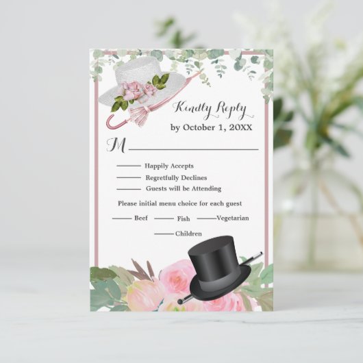 Blush Pink Romantische Blumenhochzeit RSVP Karte (Stehend Vorderseite)