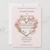 Blush Pink Romantische Rote Rose Blumenkohl Hochze Einladung (Vorderseite)