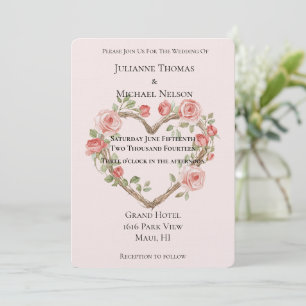 Blush Pink Romantische Rote Rose Blumenkohl Hochze Einladung