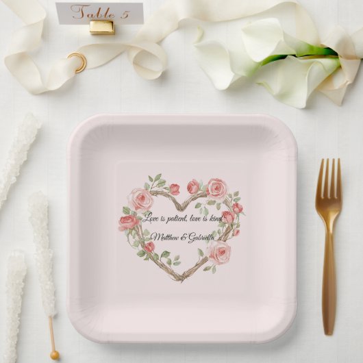 Blush Pink Romantische Rote Rose Blumenkohl Hochze Pappteller (Hochzeit)