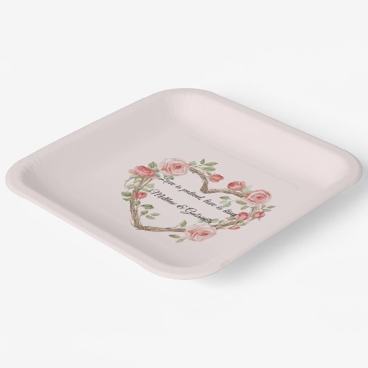 Blush Pink Romantische Rote Rose Blumenkohl Hochze Pappteller (Gewinkelt)