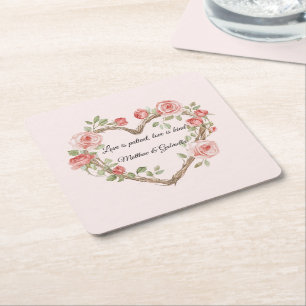 Blush Pink Romantische Rote Rose Blumenkohl Hochze Rechteckiger Pappuntersetzer