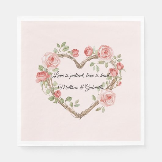 Blush Pink Romantische Rote Rose Blumenkohl Hochze Serviette (Vorderseite)