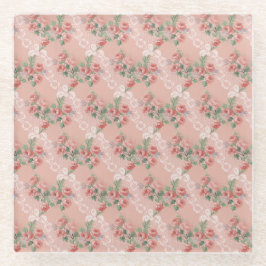 Blush Pink Rose and Lace Pattern Vintage Glasuntersetzer