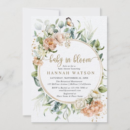 Blush Pink Rose Baby in Bloom Baby Dusche Einladung (Vorderseite)