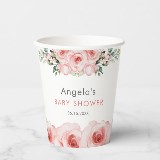 Blush Pink Rose Baby in Blütendusche Pappbecher (Vorderseite)