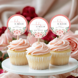 Blush Pink Rose Baby in Blütendusche Runder Aufkleber