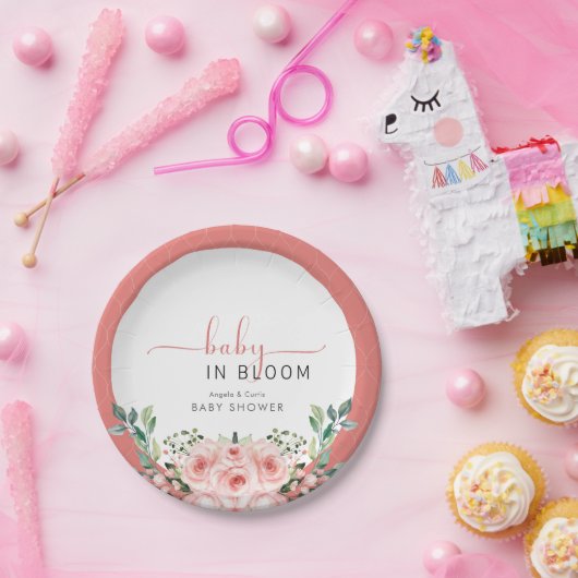 Blush Pink Rose Baby in Blütendusche Windelwindung Pappteller (Party)