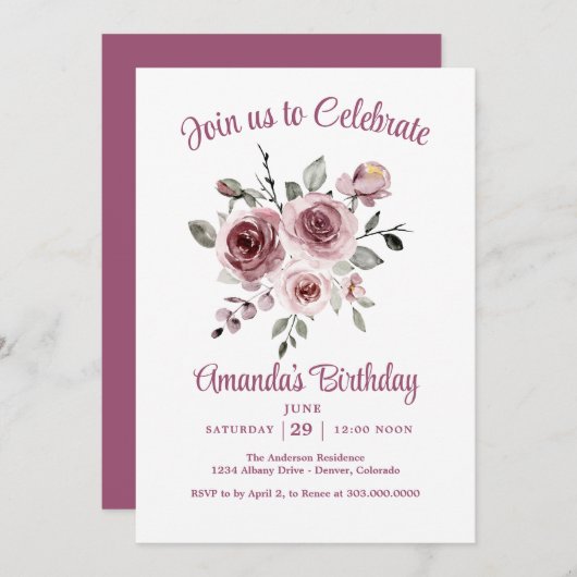 Blush Pink Rose Birthday Party Einladung (Vorne/Hinten)