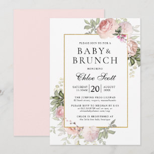 Blush Pink Rose Bläschen Girl Babydusche Einladung