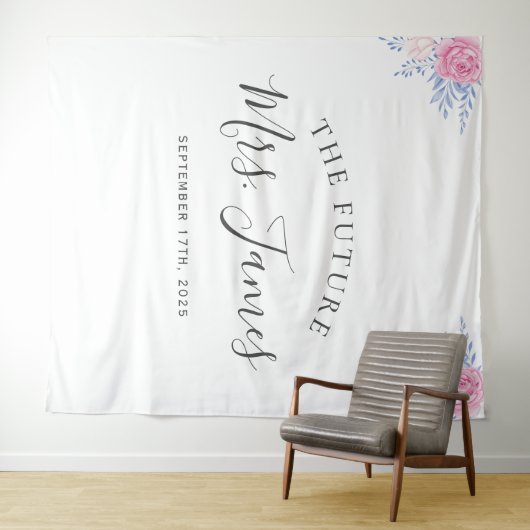 Blush Pink Rose Bläserblütenduft Blau Hochzeitskul Wandteppich (Beispiel (Horizontal))